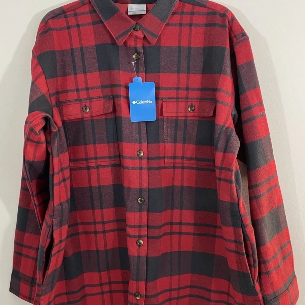 NWT Columbia Women's Heavy Flannel Shirt Jacket Buffalo Red Plaid Jacket XXL